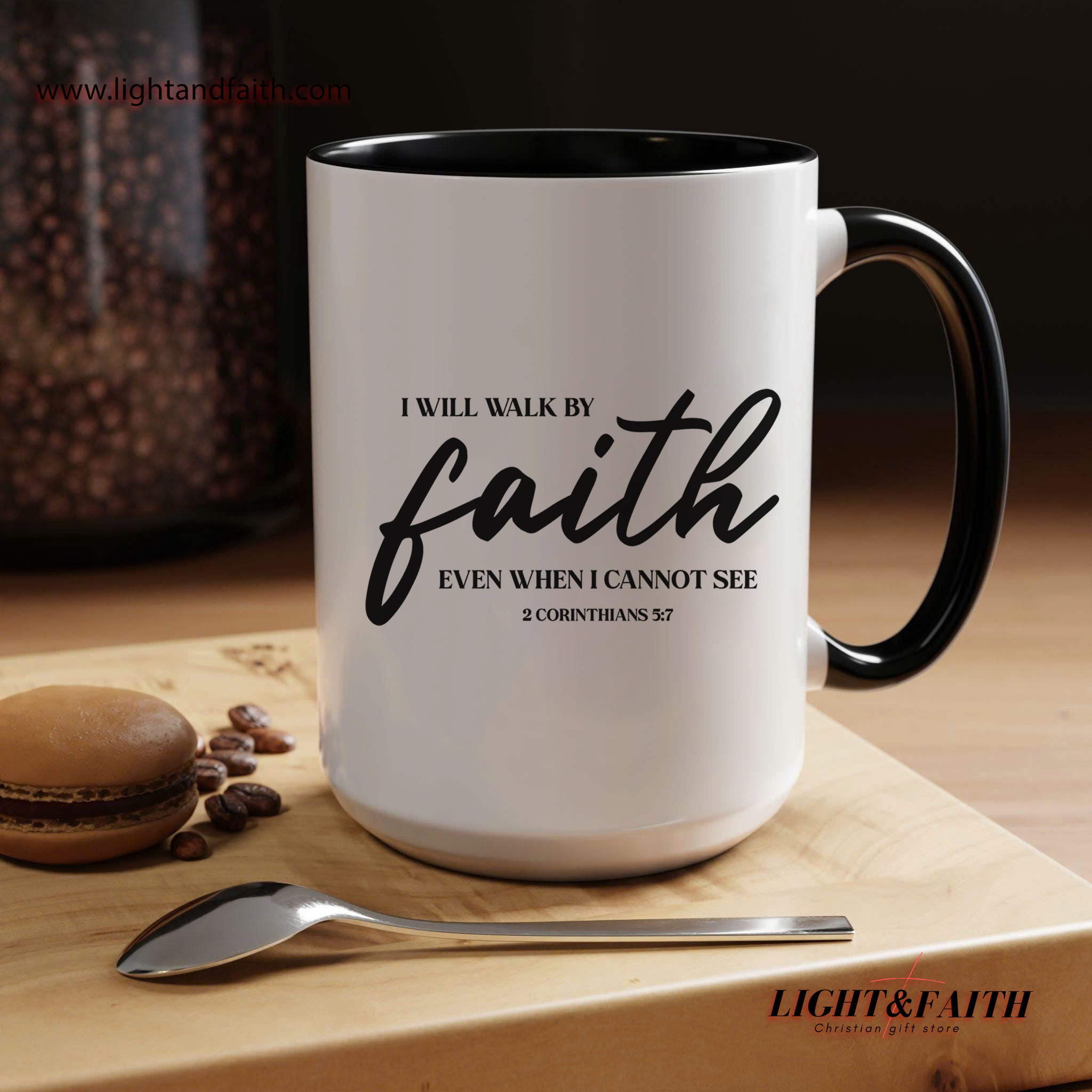 Walk by Faith Mug – 2 Corinthians 5:7 Bible Verse, Christian Inspirational Gift MULAF14